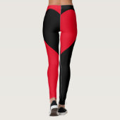 黒と赤のクイーンのハート幾何色ブロック レギンス (裏面)