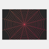 黒と赤のクモの巣ハロウィンパターン ラッピングペーパーシート (正面)