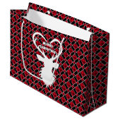 黒と赤のクリスマスのトナカイ市松模様にヤ ラージペーパーバッグ (正面アングル)