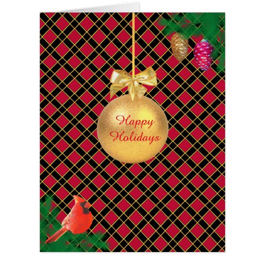 黒と赤のクリスマスカードの鳥のクリスマスボール (正面)