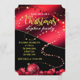 黒と赤のクリスマスディナーパーティー招待状 招待状