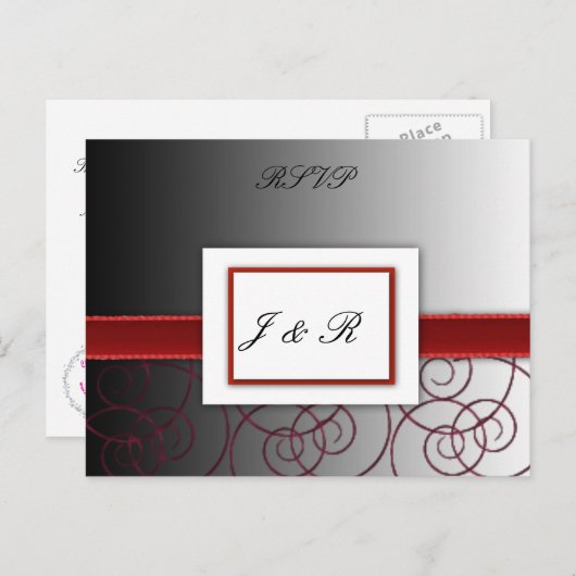 黒と赤のグラデーションが美しいウェディングセット インビテーションポストカード (正面/裏面)