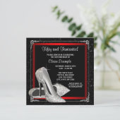 黒と赤のグリッターハイヒール誕生日パーティー 招待状 (スタンド正面)