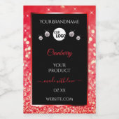 黒と赤のグリッター製品ラベルのロゴダイヤモンド フードラベル (シングルラベル)