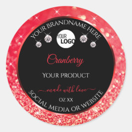 黒と赤のグリッター製品ラベルのロゴダイヤモンド ラウンドシール