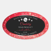 黒と赤のグリッター製品ラベルのロゴダイヤモンド 楕円形シール (正面)