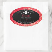 黒と赤のグリッター製品ラベルのロゴダイヤモンド 楕円形シール (バッグ)