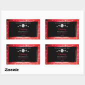 黒と赤のグリッター製品ラベルのロゴダイヤモンド 長方形シール (シート)