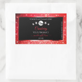 黒と赤のグリッター製品ラベルのロゴダイヤモンド 長方形シール (バッグ)