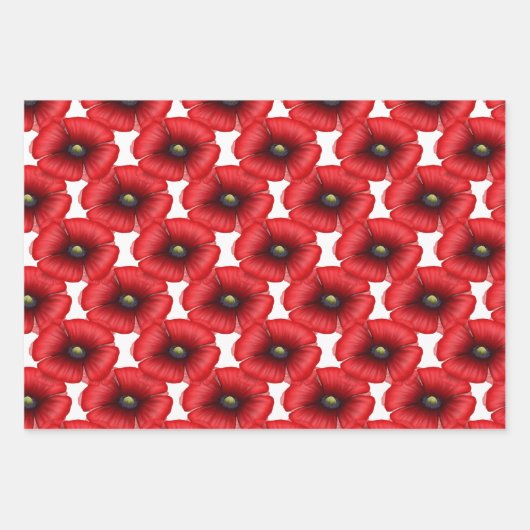 黒と赤のケシのラッピング紙シート ラッピングペーパーシート (正面2)