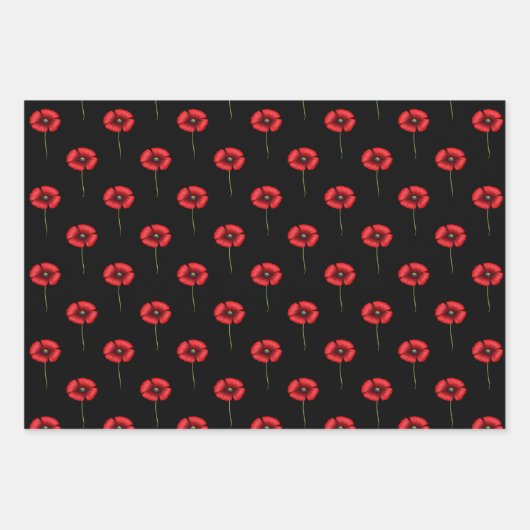 黒と赤のケシのラッピング紙シート ラッピングペーパーシート (正面)