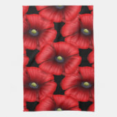 黒と赤のケシ花柄キッチンタオル キッチンタオル (縦)