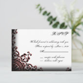 黒と赤のゴシックスクロールレスポンスカード 出欠カード (スタンド正面)