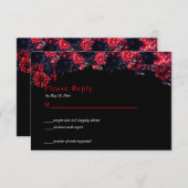 黒と赤のゴシックフラワー ダーク RSVP カード (正面/裏面)