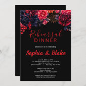 黒と赤のゴシックフローラダークリハーサルディナー 招待状 (正面/裏面)