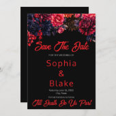 黒と赤のゴシックフローラ暗い日付を保存 招待状 (正面/裏面)