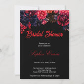 黒と赤のゴシック様式フローラ濃色ブライダルシャワー 招待状 (正面)
