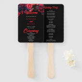 黒と赤のゴシック様式フローラ濃色結婚式 プログラム ハンドファン (正面&裏面)