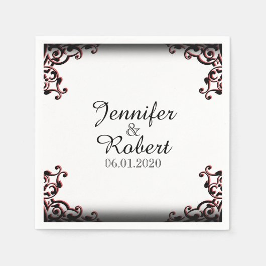 黒と赤のゴシック結婚体のナプキン スタンダードカクテルナプキン (正面)