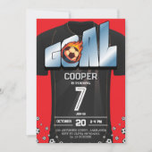 黒と赤のサッカーユニフォーム 誕生日パーティー 招待状 (正面)