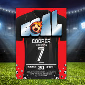 黒と赤のサッカーユニフォーム 誕生日パーティー 招待状