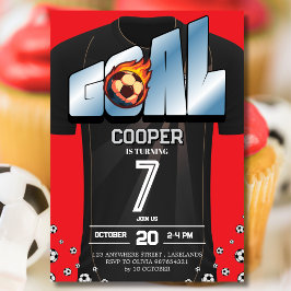 黒と赤のサッカーユニフォーム 誕生日パーティー 招待状
