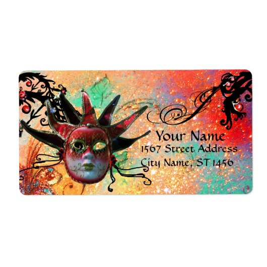 黒と赤のジェスターマスク,仮装パーティー緑 ラベル (正面)