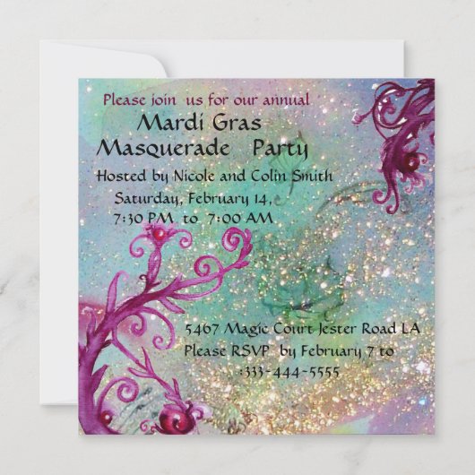 黒と赤のジェスターマスク,仮装パーティー銀 招待状 (裏面)