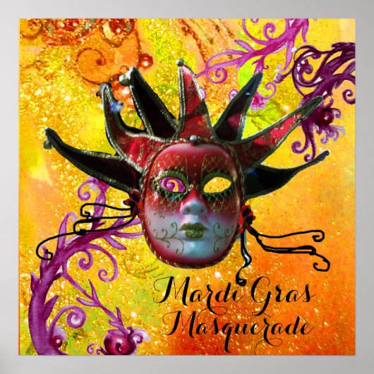 黒と赤のジェスターマスク,仮装パーティー ポスター (正面)