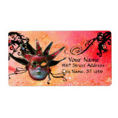 黒と赤のジェスターマスク，仮装パーティー ラベル (正面)