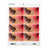 黒と赤のジェスターマスク,仮装パーティー ラベル (フルシート)