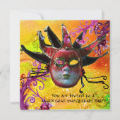 黒と赤のジェスターマスク,仮装パーティー 招待状 (正面)