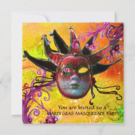 黒と赤のジェスターマスク,仮装パーティー 招待状 (正面)