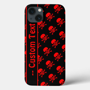 黒と赤のスカルパターンケースとカスタム文字 iPhone 13ケース