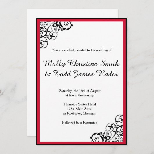 黒と赤のスクロール招待状 招待状 (正面/裏面)