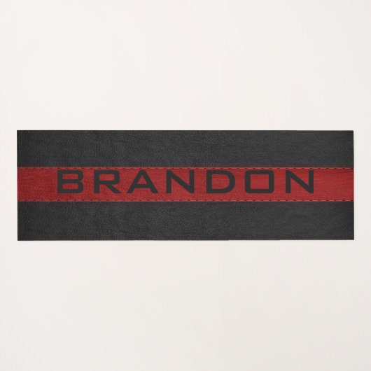 黒と赤のステッチされたレザーのストライプ ヨガマット (裏面(横))