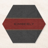 黒と赤のステッチフェイクレザー ペーパーコースター (正面)