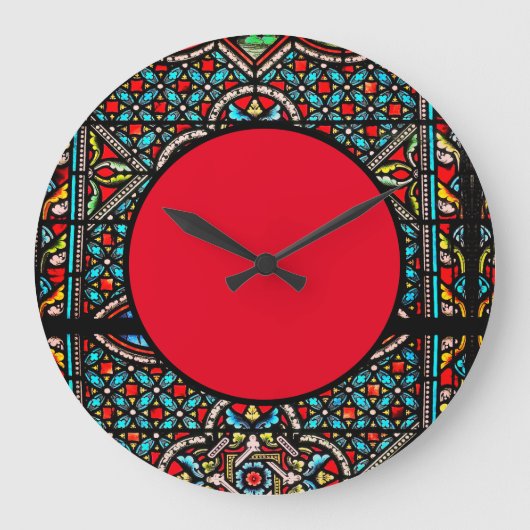 黒と赤のステンドグラス壁掛け時計 ラージ壁時計 (正面)