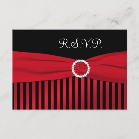 黒と赤のストライプの返信カード 出欠カード (正面)