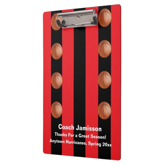 黒と赤のストライプバスケ監督ありがとう クリップボード (左)