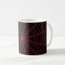 黒と赤のスパイダーウェブ ハロウィンパターン コーヒーマグカップ