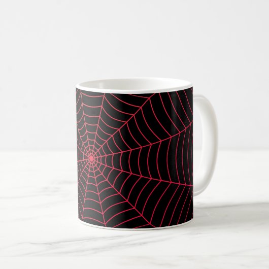 黒と赤のスパイダーウェブ ハロウィンパターン コーヒーマグカップ (正面右)