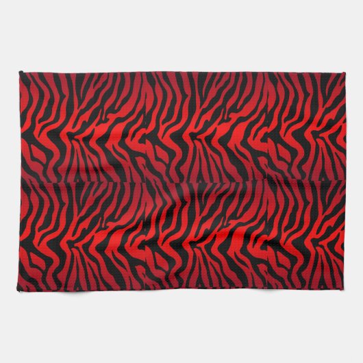 黒と赤のゼブラストライプのプリント キッチンタオル (横)