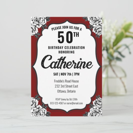 黒と赤のタトゥー誕生日 招待状 (スタンド正面)