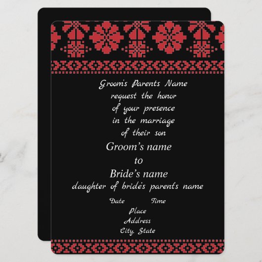 黒と赤のタトレーズ ウェディング 招待状 (正面/裏面)