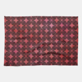 黒と赤のダイヤモンドチェーンパターン キッチンタオル (横)