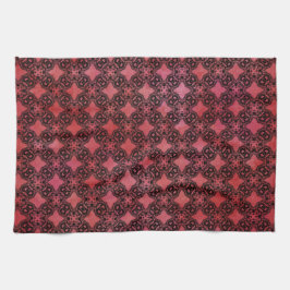 黒と赤のダイヤモンドチェーンパターン キッチンタオル