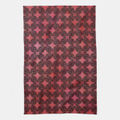黒と赤のダイヤモンドチェーンパターン キッチンタオル (縦)