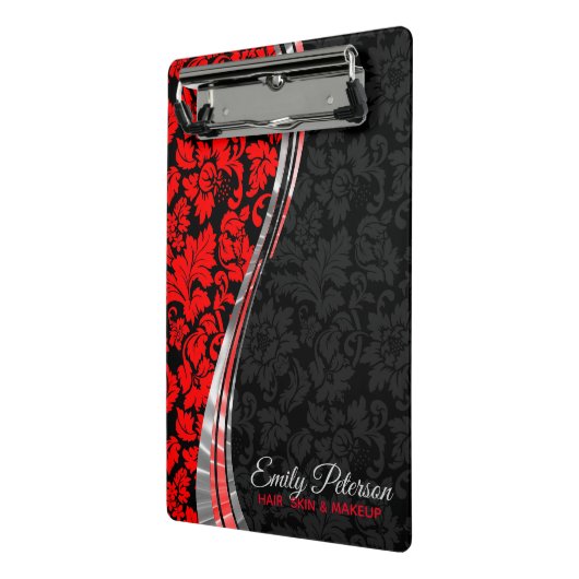 黒と赤のダマスクと銀のアクセント ミニクリップボード (アングル2)