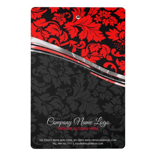 黒と赤のダマスクと銀のアクセント ミニクリップボード (裏面)